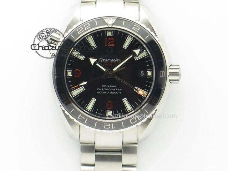 0304 Planet Ocean 600M Co-Axial GMT 43.5mm VSF 1:1 Best Edition Black Dial Orange Markers on SS Bracelet A8605 Super Clone Elegant 8024